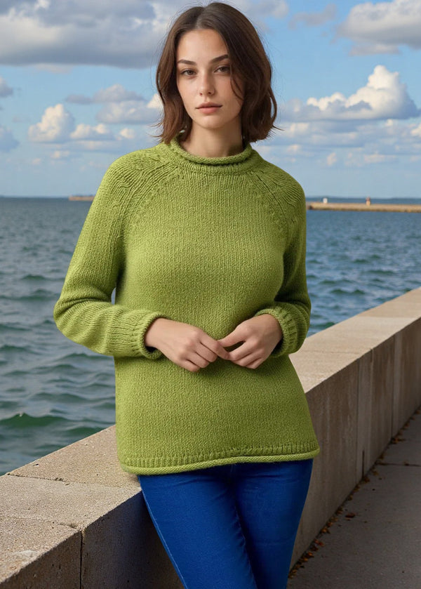 Ladies Roll Neck Fisherman Sweater | Green