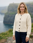 Ladies Merino Cropped Classic Aran Cardigan | White