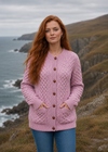 Women's Aran Merino Wool Lumber Cardigan - Rose Ash Pink
