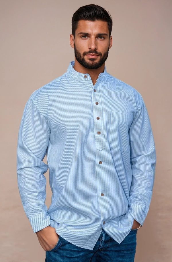 Irish Grandfather Shirt | Blue Cross Hatching