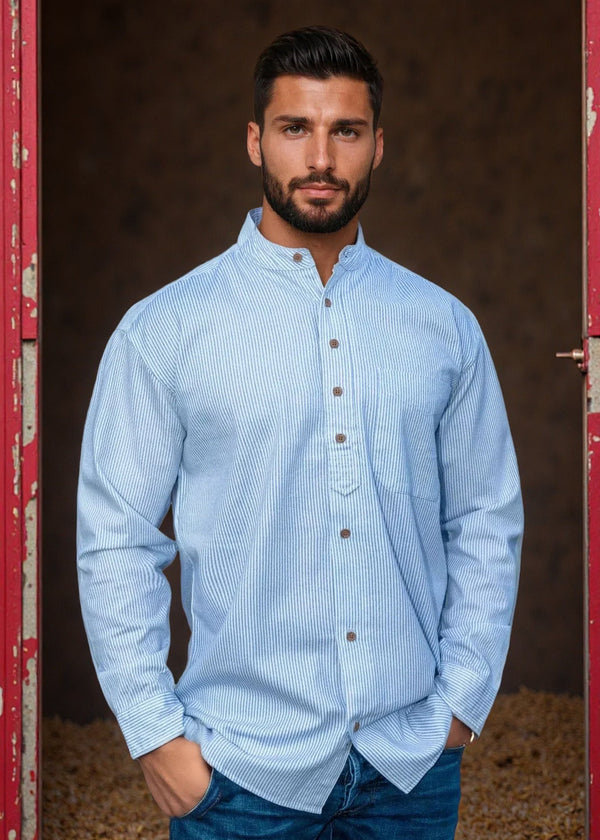 Irish Grandfather Shirt | Blue Cross Hatching
