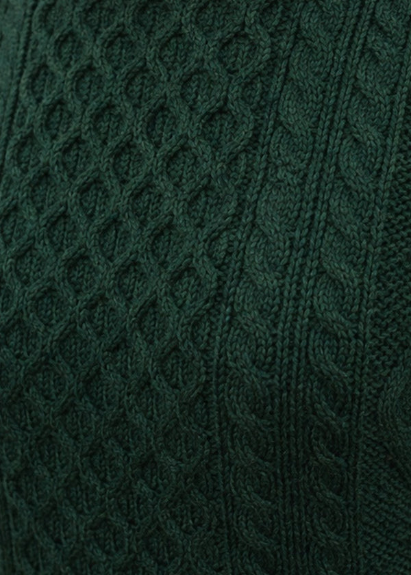 Inis Mor Aran Sweater | Unisex Irish Wool Sweater | Moss Green