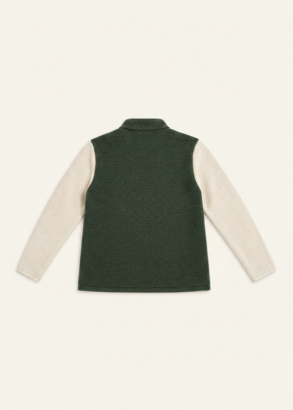 Saol Men's Green Herringbone Virgin Wool Zip Jacket