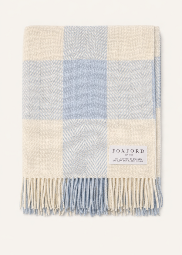 Foxford Cashmere Lambswool Noah Throw | Blue Natural Block