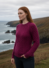 Women's Slim-Fit Aran Sweater in Raspberry | Premium Merino Wool