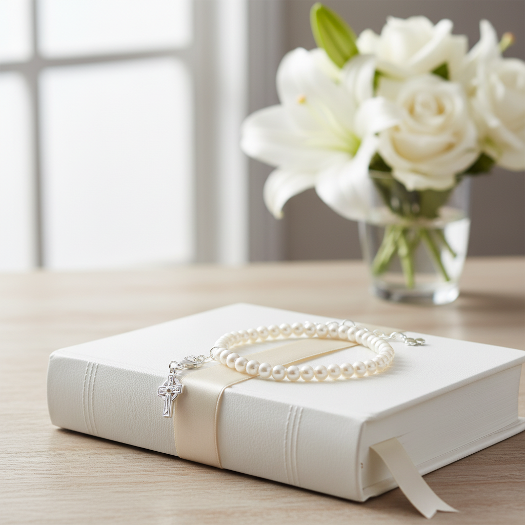 Communion Pearl Cross Bracelet