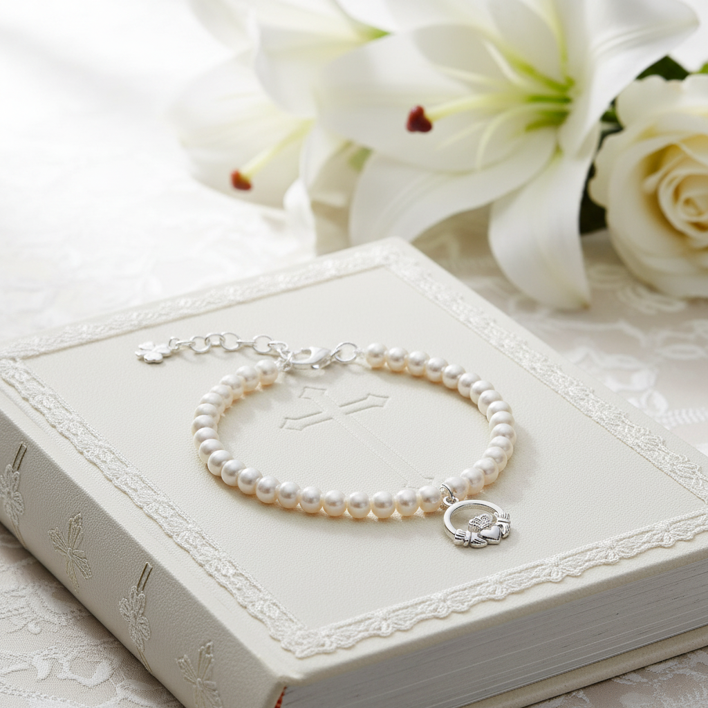 Communion Pearl Claddagh Bracelet