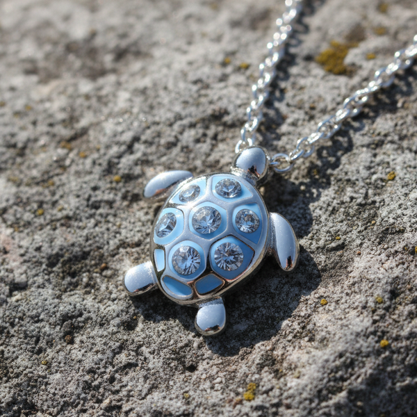 Sea Turtle Necklace With Aqua Swarovski® Crystals