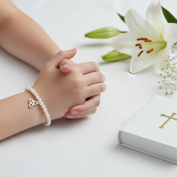 Communion Pearl Trinity Knot Bracelet