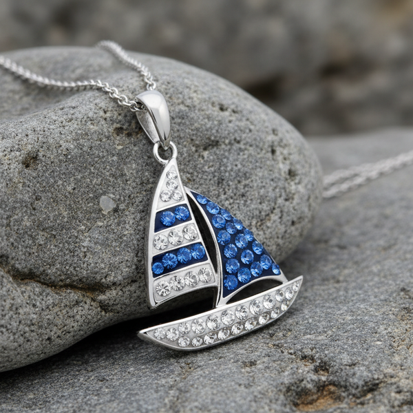 Sailboat Necklace with Aqua Swarovski® Crystals