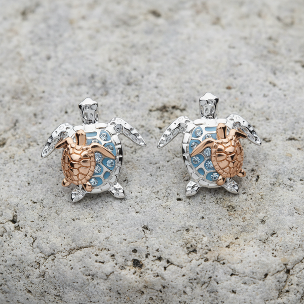 Mother & Baby Turtle Stud Earrings With Swarovski® Crystals oc119