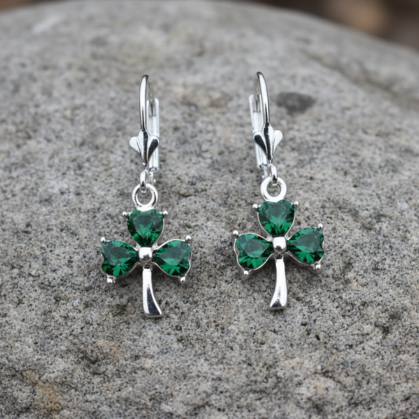 Rhodium Crystal Shamrock Drop Earrings