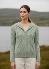 IrelandsEye Women's Aran Hooded Cardigan | Sage Marl