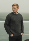 Aran Crew Neck Merino Sweater | Charcoal