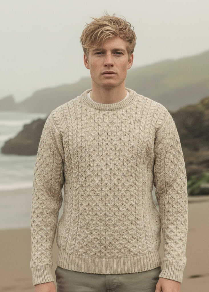 Aran Crew Neck Merino Sweater | Oatmeal