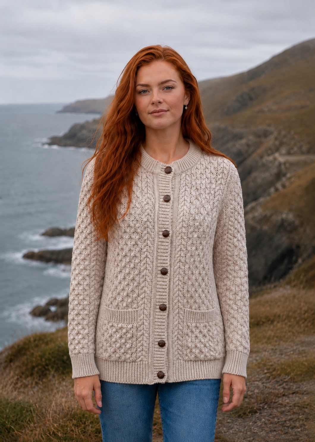 Aran Lumber Cardigan | 100% Merino Wool | Parsnip