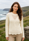 Aran Scallop Lace Stitch Sweater | Natural Merino Wool
