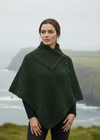 Aran Tipperary Cowl Neck Poncho | Green