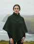 Aran Tipperary Cowl Neck Poncho - Green Merino Wool Cable Knit