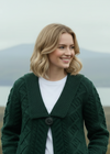 Beltra One Button Aran Cardigan Green | Irish Merino Wool - Clearance