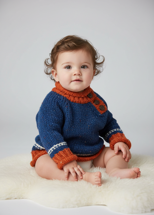 Children's Aran Doengal Wool Button Sweater | Starry Sky