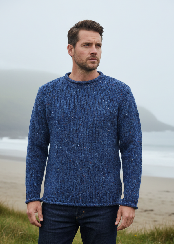 Donegal Roll Neck Fisherman Sweater | Blue