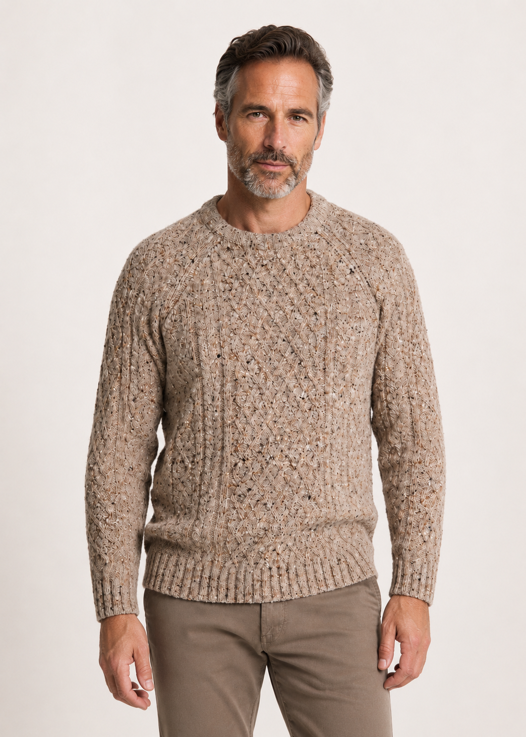 Donegal Tweed Aran Crew Neck Sweater | Oatmeal