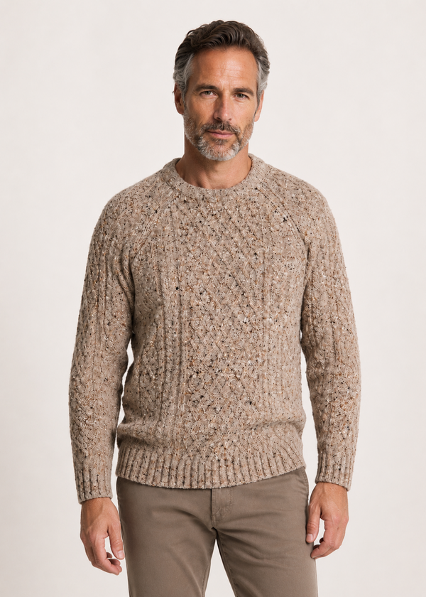 Donegal Tweed Aran Crew Neck Sweater | Oatmeal
