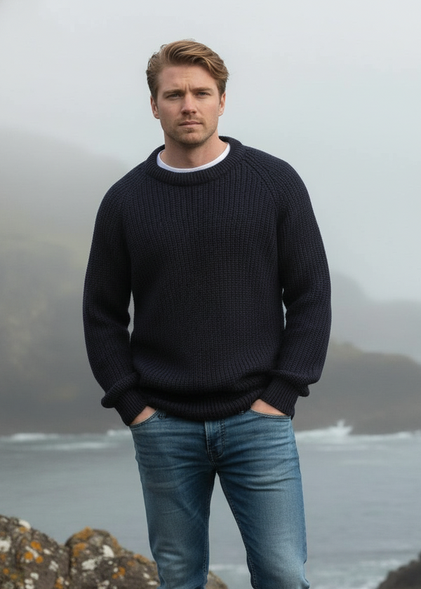 Fisherman Rib Crew Neck Sweater | Navy