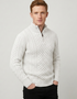 Men's Aran Half Zip Sweater - Natural | 100% Merino Wool | Cable Knit