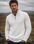 Men's Aran Half Zip Sweater - Natural | 100% Merino Wool | Cable Knit