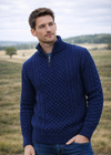 Men's Aran Half Zip Sweater | Deep Water Blue