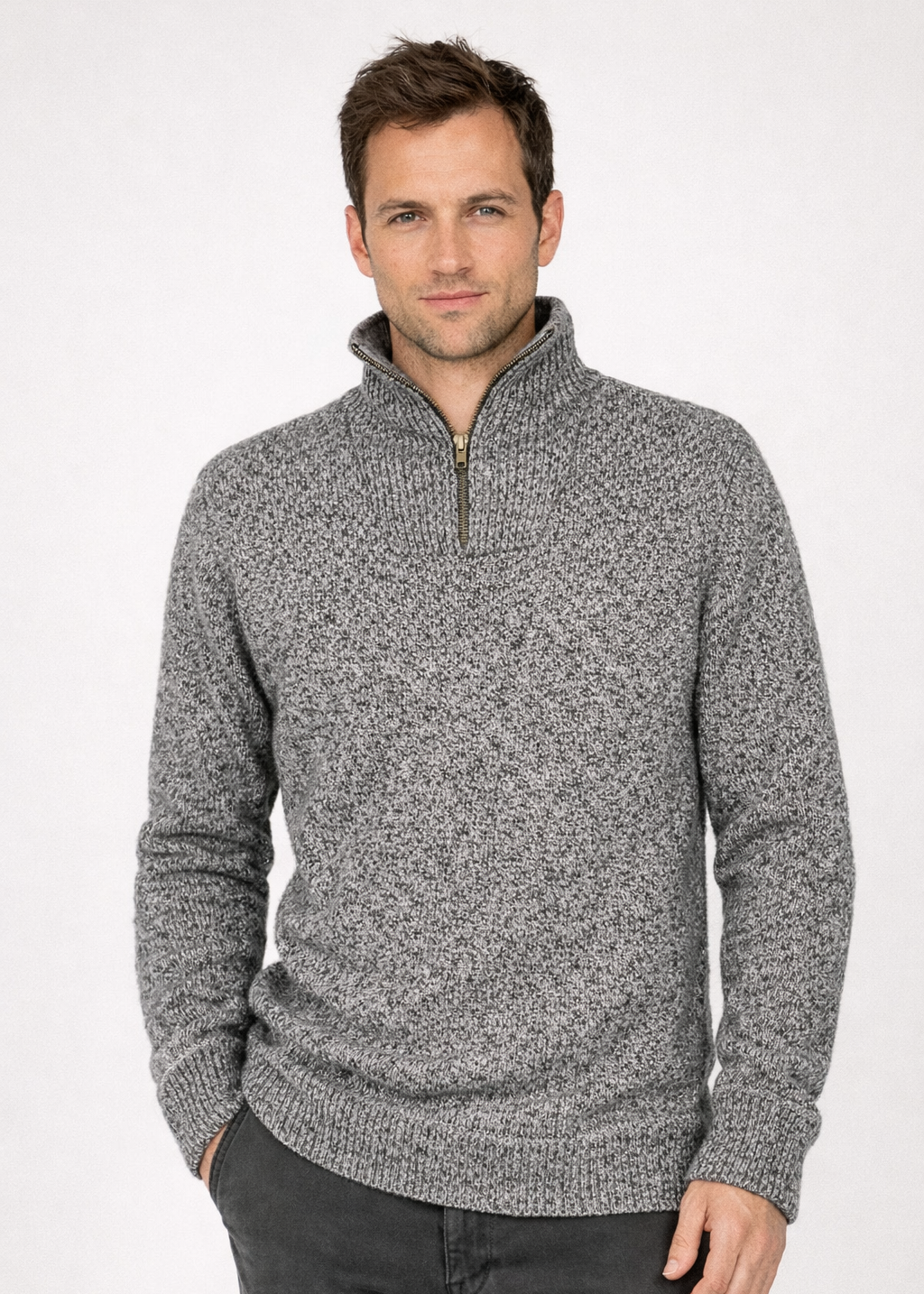 Men's Lambswool Quarter Zip Sweater | IrelandsEye | Dolmen