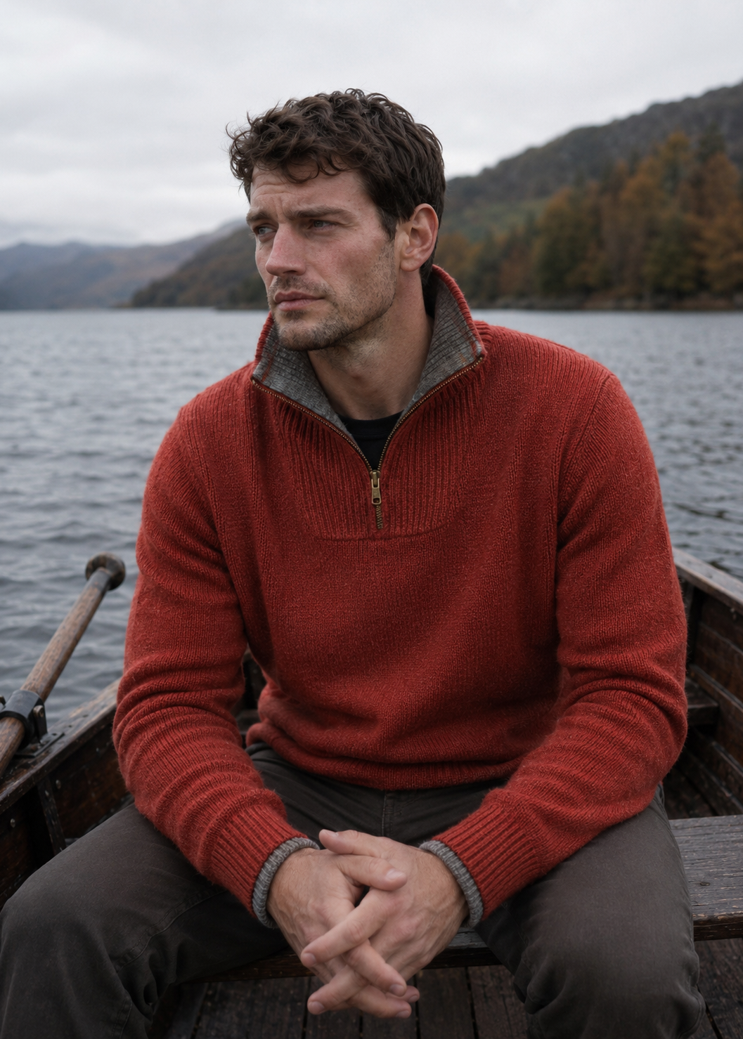 Men's Russet Lambswool Quarter Zip Sweater | Ireland's Eye | Made in Ireland