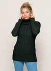 Merino Wool Polo Neck Aran Sweater | Army Green