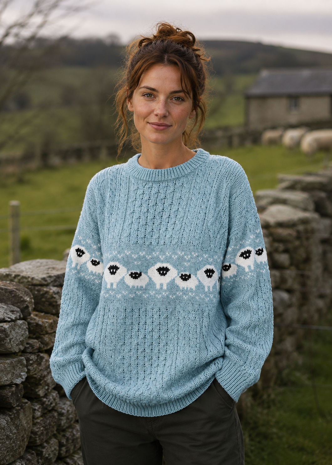 Oversized Aran Crew Neck Merino Wool Sheep Sweater | Mermaid