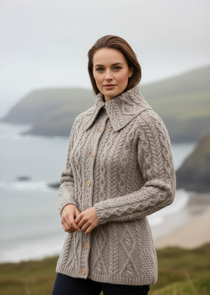 Super Soft 100% Merino Wool Aran Cardigan | Oat