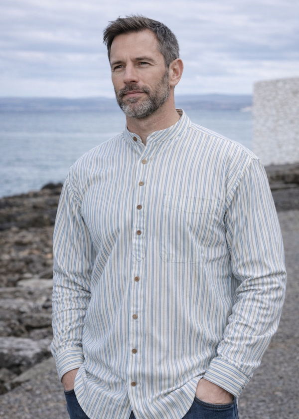 Traditional Irish Grandfather Shirt | Light Blue