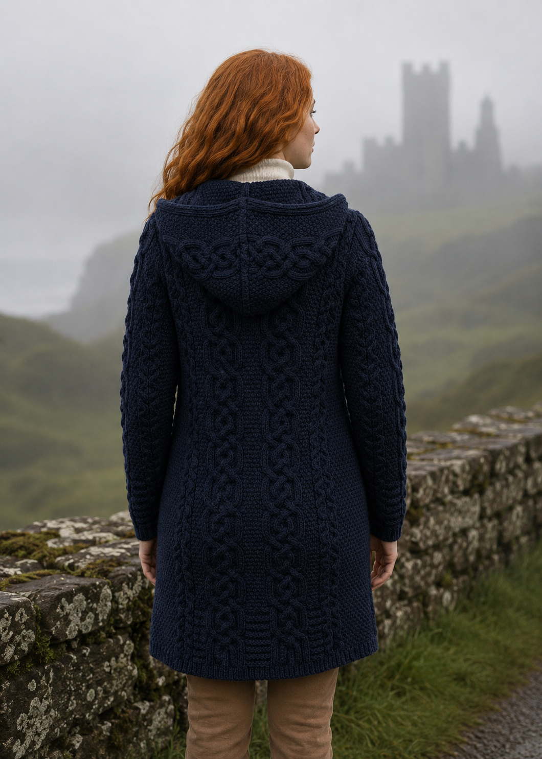 Women's Merino Wool Aran Jacket | Navy | Made in Ireland