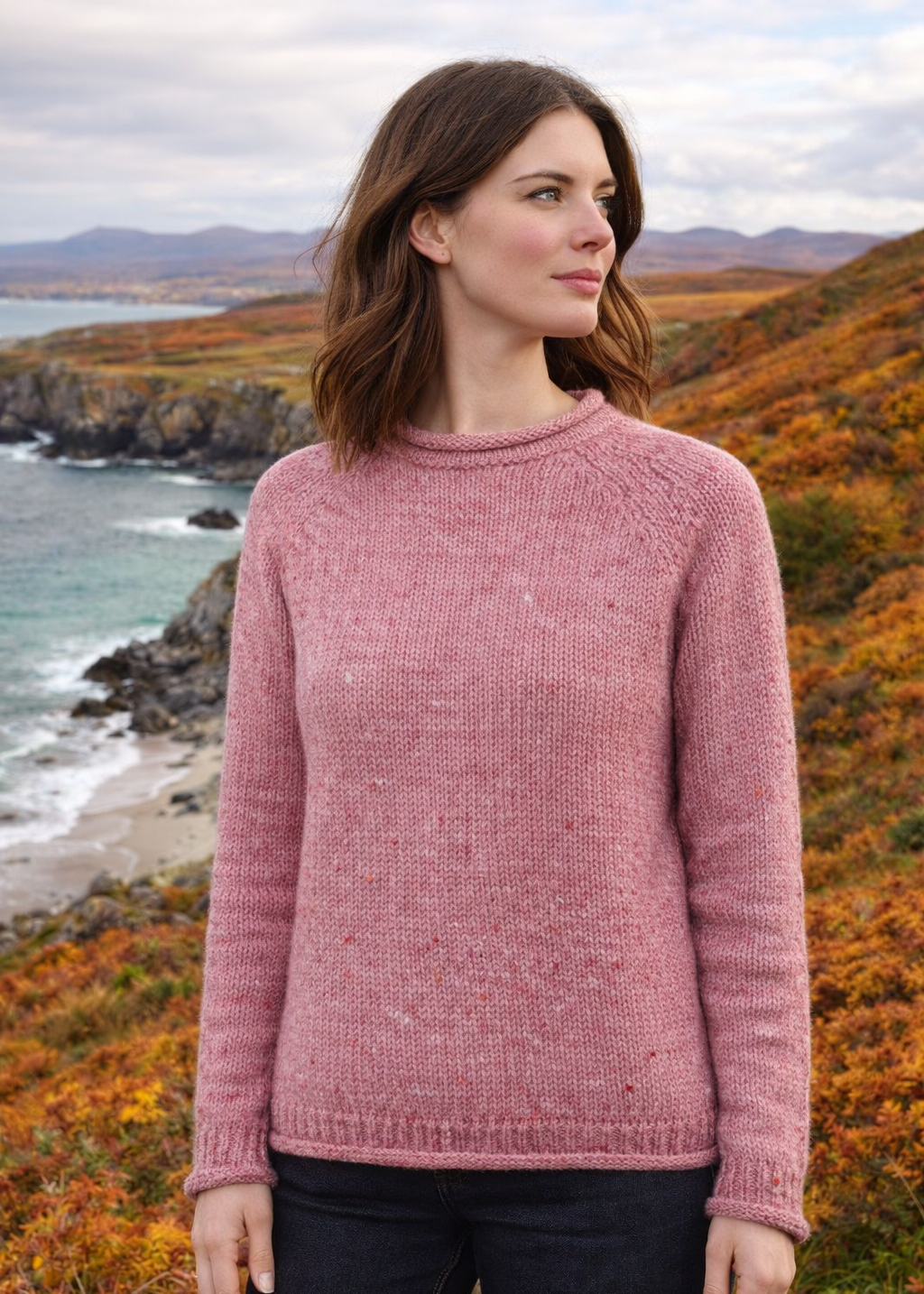 Women's Roll Neck Fisherman Sweater | Pink