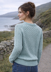 Women's Slim-Fit Aran Cable Knit Sweater - 100% Merino Wool | Aqua