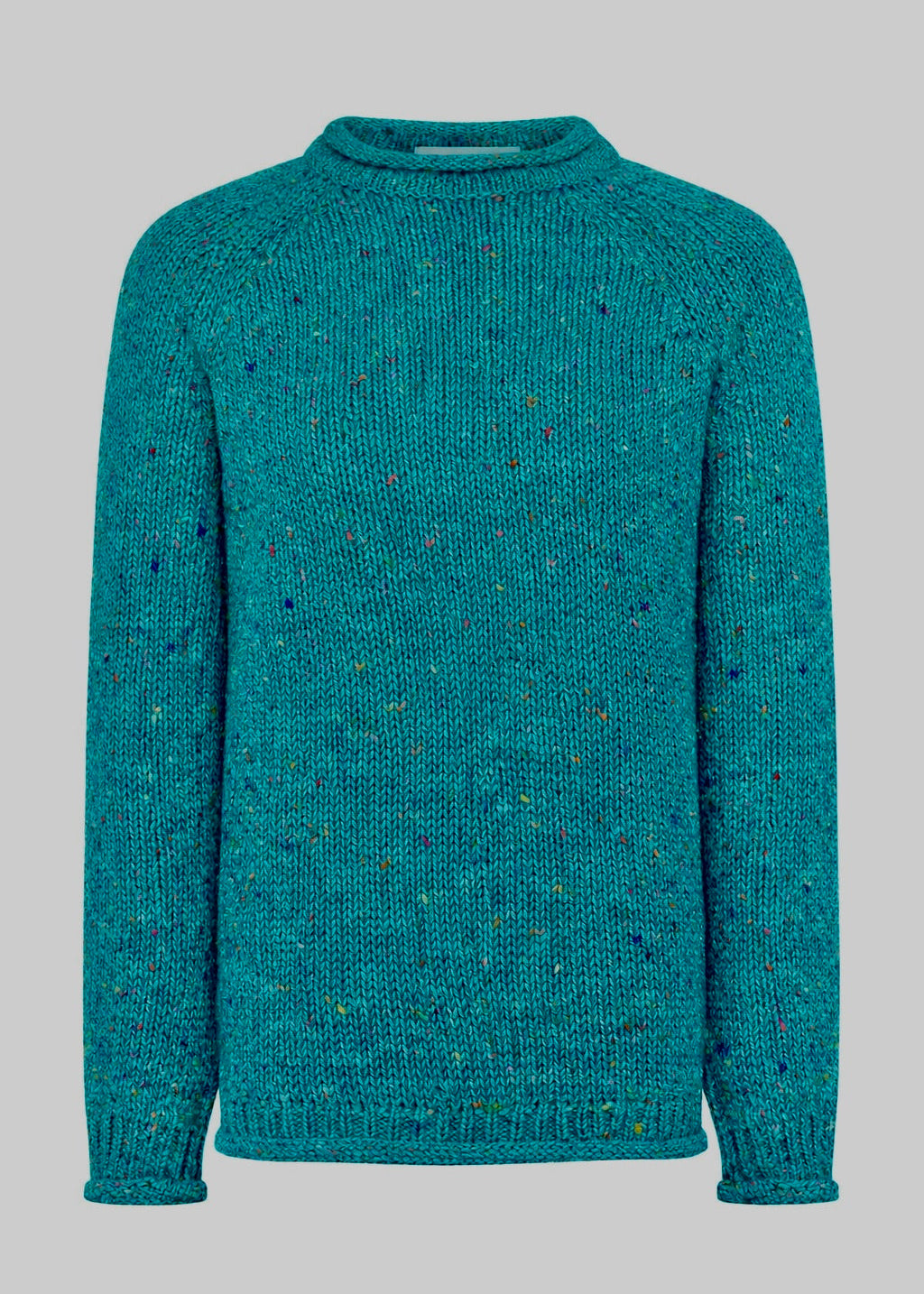 Women's Turquoise Roll Neck Fisherman Sweater | 100% Merino Wool 