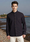 Lee Valley Cotton Grandfather Shirt | Black with Red / Brown Stripe