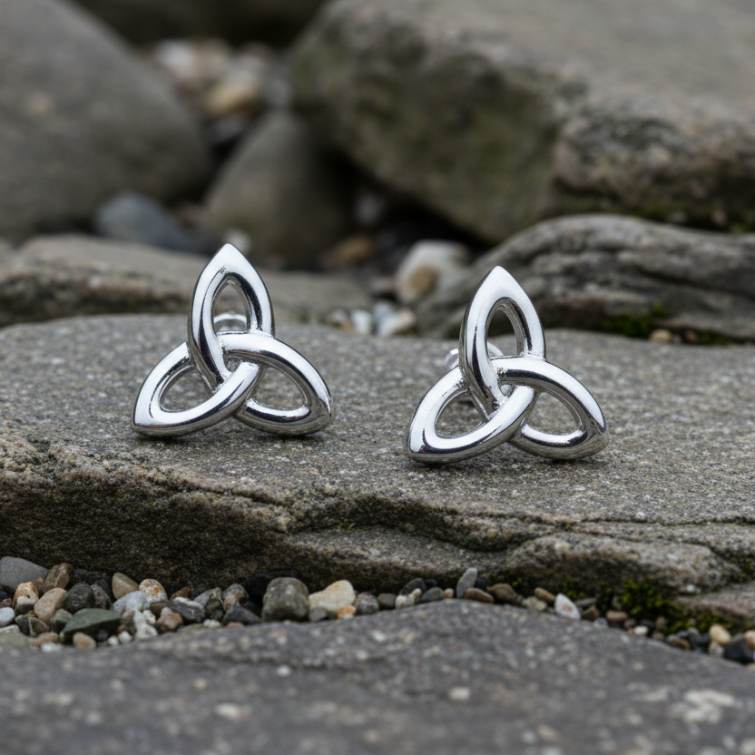 Sterling Silver Trinity Knot Stud Earrings