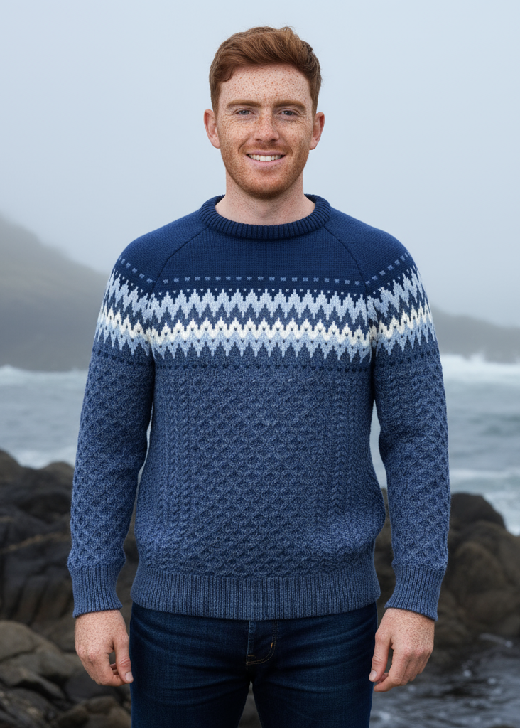 Men's Aran Fairisle Sweater | Denim Marl