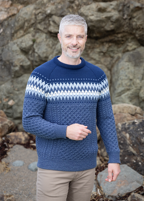 Men's Aran Fairisle Sweater | Denim Marl