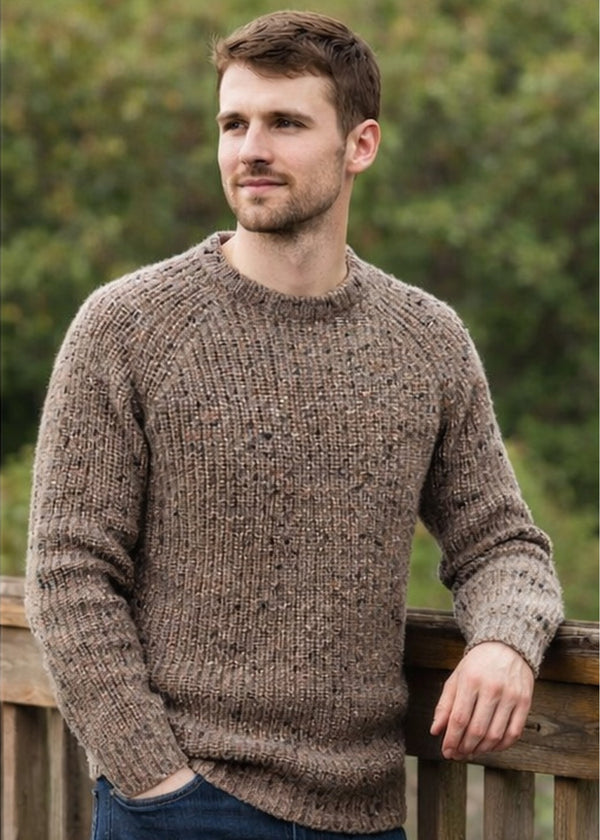 Men's Fisherman Rib Nepped Sweater | Brown