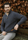 Spiddal Fisherman Rib Half Zip Sweater | 100% Merino Wool | Cormorant