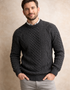 Charcoal Irish Aran Sweater | 100% Wool | Traditional Diamond Stitch