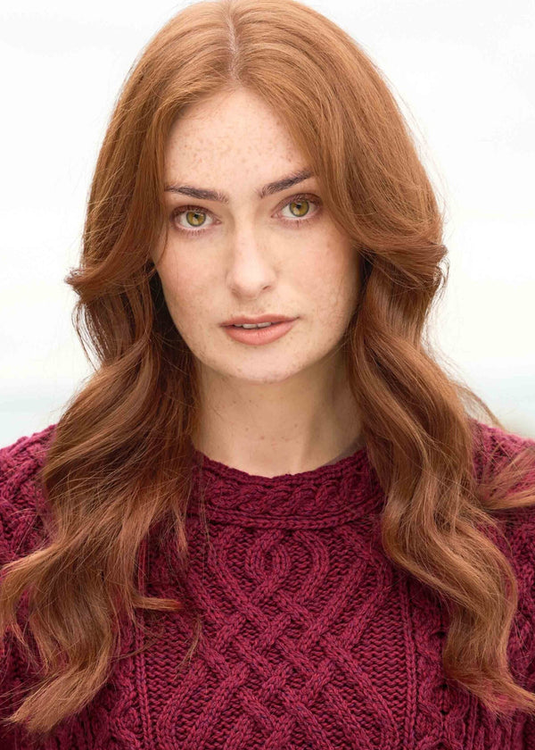 Aran Cable Knit Sweater - Pure Merino Wool | Fuchsia